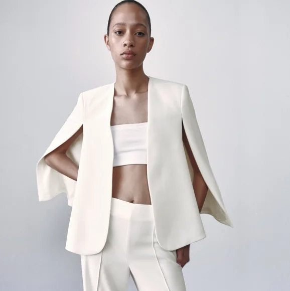 ジャケット・アウター ZARA CAPE BLAZER ZARA Cape Blazer Jacket Women XS Collarless Open Front